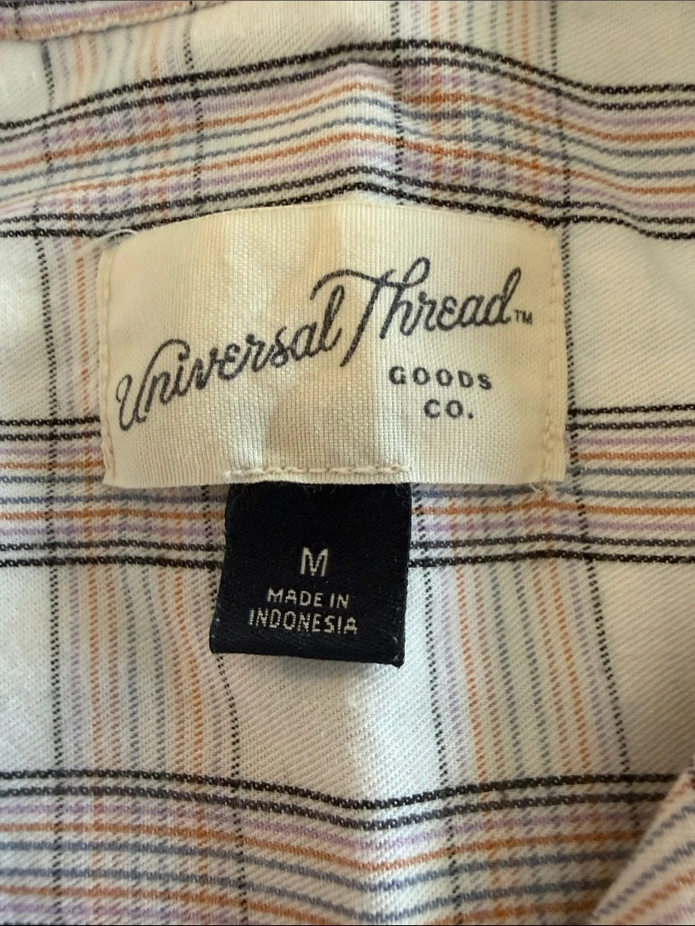 Universal Thread Cream Plaid Button-Up with Lavender Stripes - Picture 3 of 3